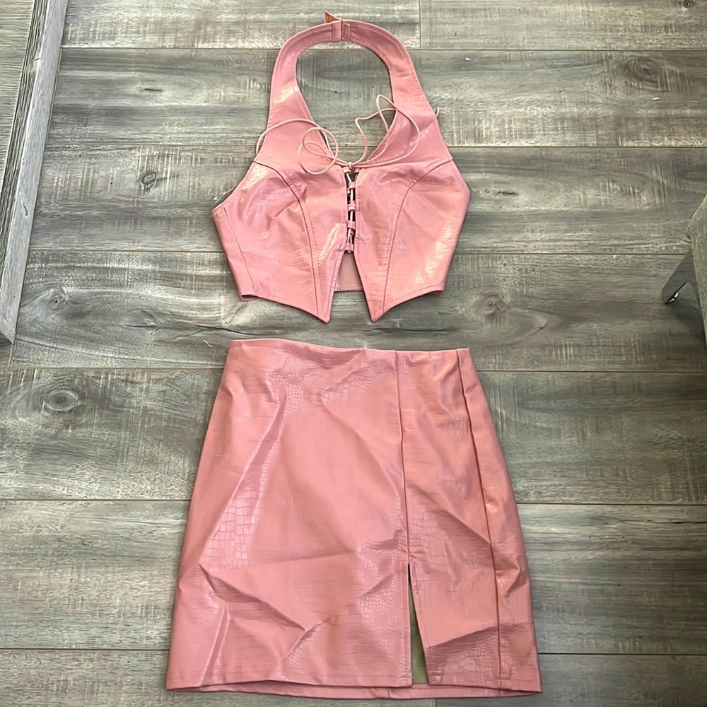 Fashion Nova Snake Skin Pink Skirt Set